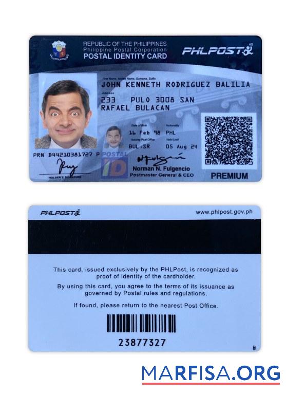 Realistic Philippines Postal Identity Card template